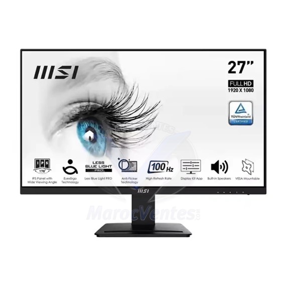 Moniteur MSI PRO MP273A 100Hz 1ms 27" (69 cm) Full HD 1920 x 1080 1 HDMI 1 DisplayPort 9S6-3PB4CH-207