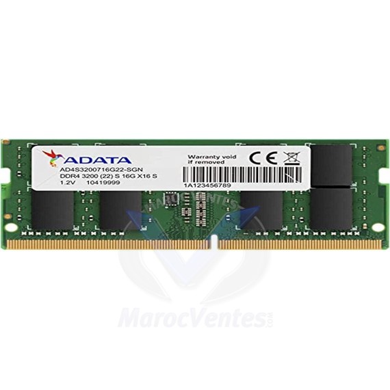 Barrette Mémoire 16 Go simple DDR4 3200 MHz CL22 PC4–25600 260 broches SODIMM mémoire RAM simple 12 Mo AD4S320016G22-SGN