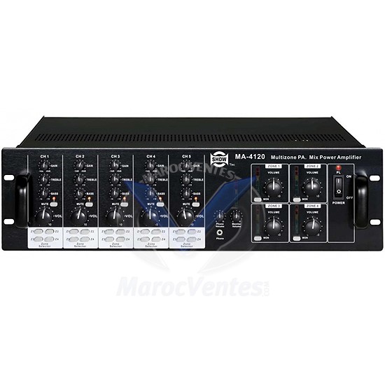 Amplificateur Préamplificateur 4 x 120W  6 Entrées Routables sur 4 Zones de Sortie MA-4120