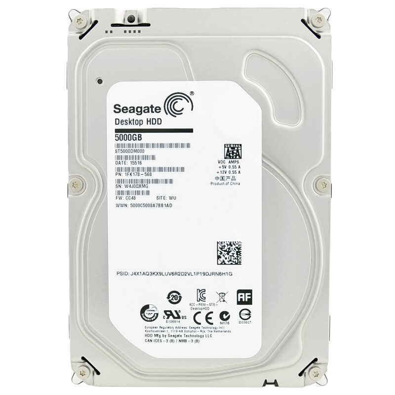 Disque Dur BARRACUDA 5T 3.5" Vitesse de 5 900 tr/min Mémoire Tampon de 128 Mo ST5000DM000