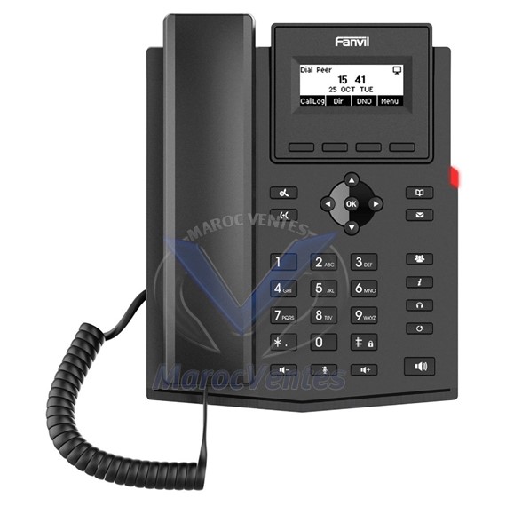 Téléphone Fanvil IP SIP 2 comptes avec écran noir et blanc, sans alimentation secteur X301