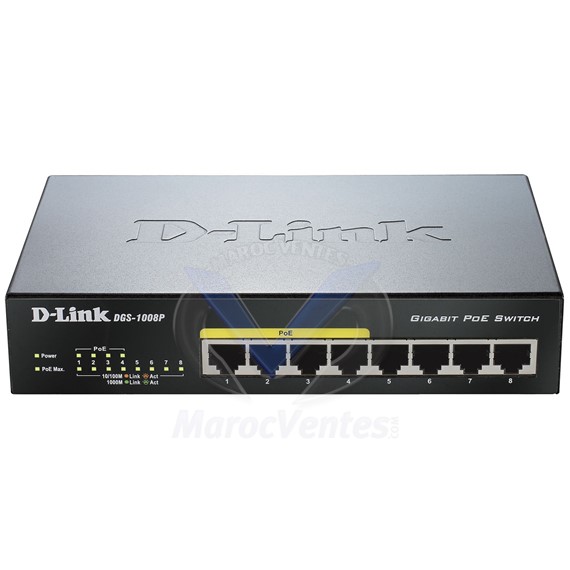 Switch 8 Ports Gigabit PoE 10/100/1000Mbps Boitier Méttalique DGS-1008P